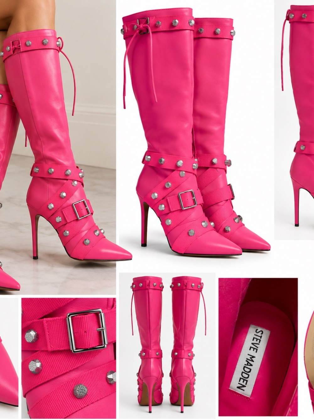Steve Madden Hot Pink Studded Knee-High Pointed Stiletto Boots